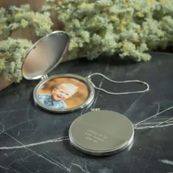 Julepynt medaljong m/fotoramme 7x7 cm farfar sølv