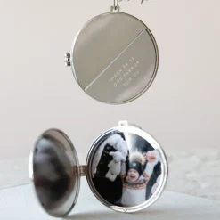 Julepynt medaljong m/fotoramme 7x7 cm farmor sølv