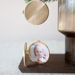 Julepynt medaljong m/fotoramme 7x7 cm venninne gull