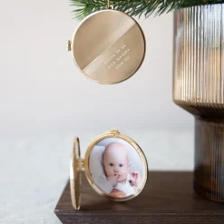 Julepynt medaljong m/fotoramme 7x7 cm mamma gull