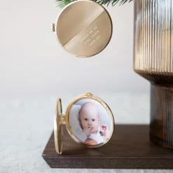 Julepynt medaljong m/fotoramme 7x7 cm tante gull