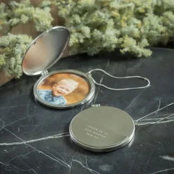 Julepynt medaljong m/fotoramme 7x7 cm morfar sølv