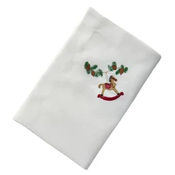 Juleserviett i stoff med gyngehest 50x50 cm