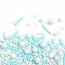 Kakestrø kuler/staver/sprinkel 70 g blå/hvit