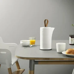 Kjøkkenrullholder rustfritt stål og lær