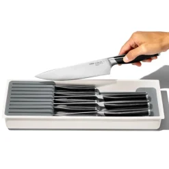 Knivblokk til skuffer 42x14x6 cm hvit/grå