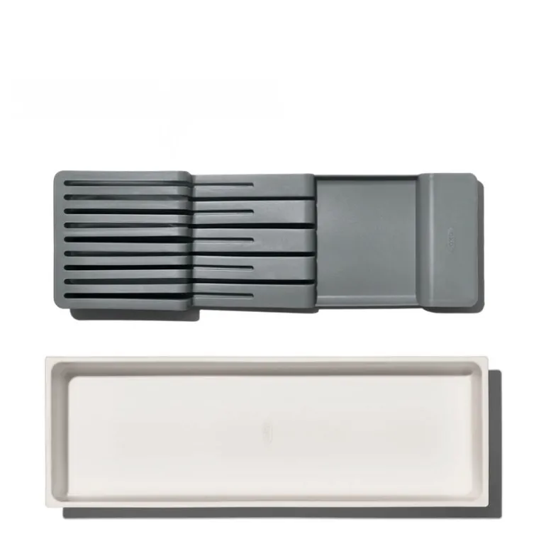 Knivblokk til skuffer 42x14x6 cm hvit/grå