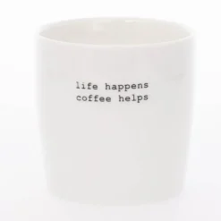 Krus mini life happens 10 cl hvit