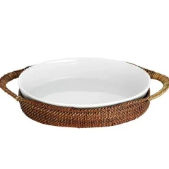 Kurv oval 31x23 cm lys/mørk brun