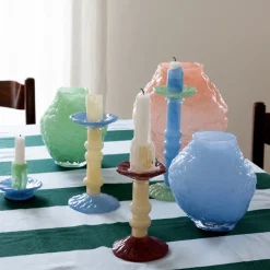 Lara lysestake 26 cm lys beige/lys blå