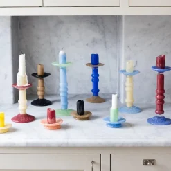 Lara lysestake 26 cm lys beige/lys blå