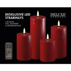 LED gaveeske lys 4 stk, fjernkontroll og batterier bordaux rød