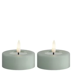 LED jumbo telys 6,1 x 4,5 cm 2 stk salvie grønn