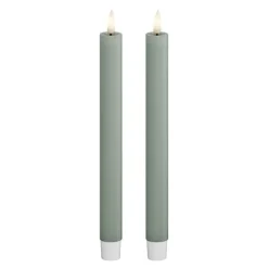 LED kronelys 2,2 x 24 cm 2 stk salvie grønn