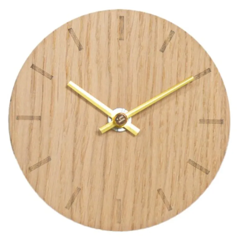 Light Oak klokke 12 cm lys eik m/gull viser