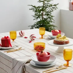 Line duk 140x270 cm offwhite/red