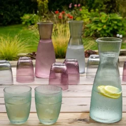 Linje vannglass 30 cl 4 stk rillet isblå