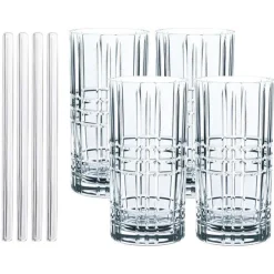 Longdrinksett med sugerør 44,5 cl 4 stk