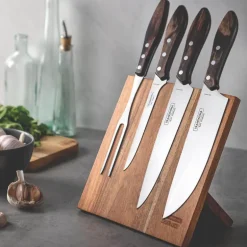 Magnetisk knivholder med kniver brun