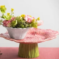 Maria Flor kakefat på stett dahlia rød/grønn