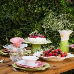 Maria Flor kakefat på stett dahlia rød/grønn