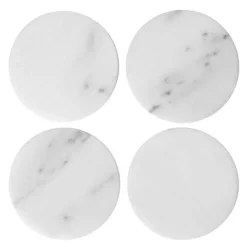 Marmor glassbrikke rund 10 cm 4 stk hvit/natur