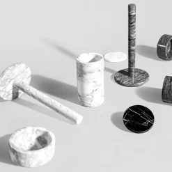 Marmor glassbrikke rund 10 cm 4 stk hvit/natur