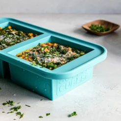 Matoppbevaring og lokk i silikon sett 4 stk blå