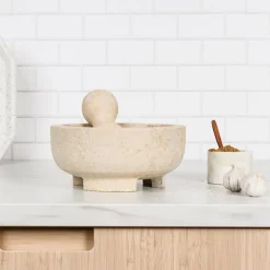 Morter 20 cm beige marmor