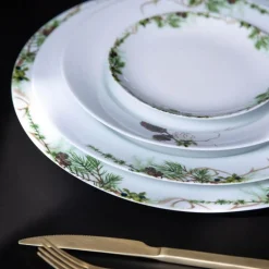 Nostalgi dekketallerken 31 cm hvit/grønn