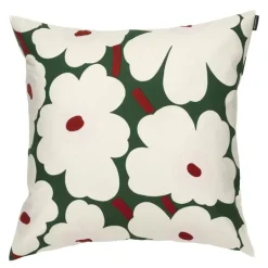 Pieni Unikko putetrekk 50x50 cm mørkgrønn/rosa/hvit