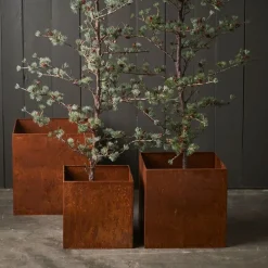 Plantkasse kube 3 stk 24/21/18 cm rust
