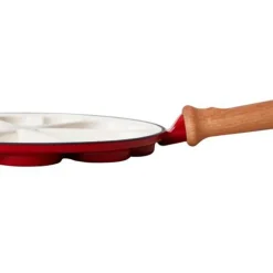 Plettpanne 6 hjerter emaljert støpejern rød