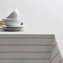 Pure Linen duk 140x320 cm offwhite/red