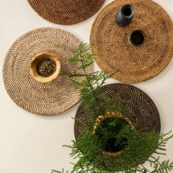 Rattan dekkebrikke D36 cm rund beige