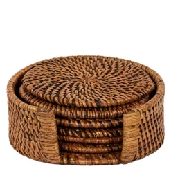 Rattan glassbrikke 6 stk i stativ brun