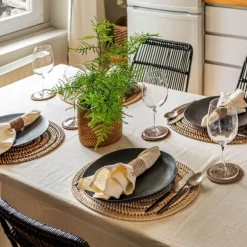 Rattan glassbrikke 6 stk i stativ brun