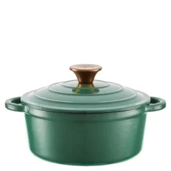 Rund støpejernsgryte 20 cm 2L grønn