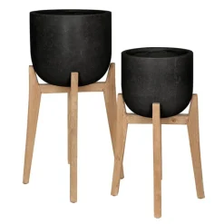 Rustik blomsterpotte rund 2 stk 37+30 cm svart