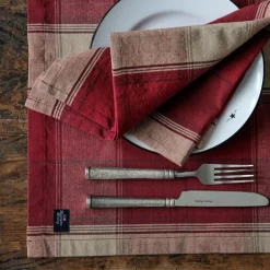 Rutete bordbrikke lin/bomull 40x50 cm rød/beige