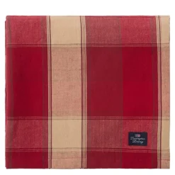 Rutete duk lin/bomull 150x250 cm rød/beige