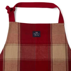 Rutete forkle lin/bomull 80x105 cm rød/beige