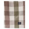 Rutete lin/bomulls duk 180x180 cm oliven/hvit/brun