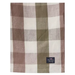 Rutete lin/bomulls duk 180x180 cm oliven/hvit/brun