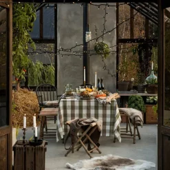 Rutete lin/bomulls duk 180x180 cm oliven/hvit/brun