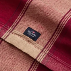 Rutete løper lin/bomull 50x250 cm rød/beige