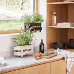 Selvvannende urtepotte 31x15x13 cm stål/hvit