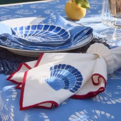 Shell embroidered tøyserviett 50x50 cm hvit/blå/rød