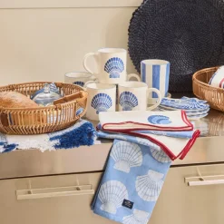 Shell jacquard kjøkkenhåndkle 70x50 cm blå/hvit