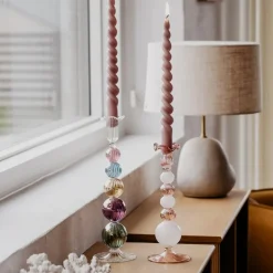 Sky lysestake 25 cm rosa/hvit